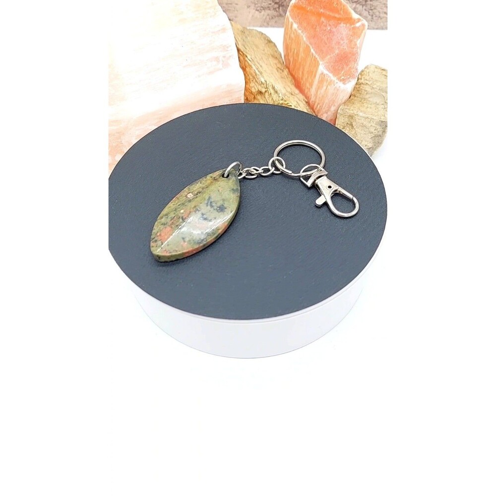 Ocean Jasper Stone Keychain with Swivel Hook Natural Gemstone - Picture 2 of 5